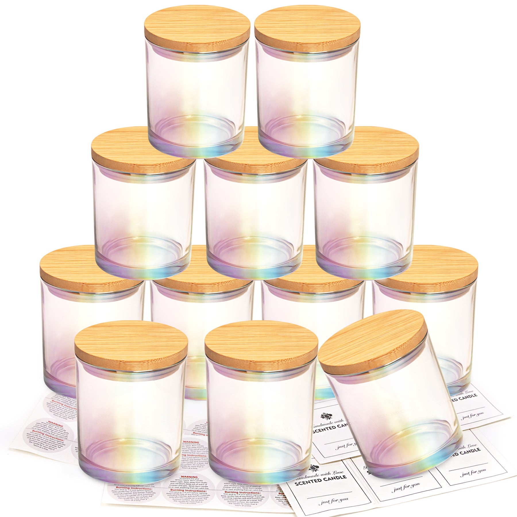 Large 20 oz Clear Glass Candle Jar with Airtight Glass Lid+ Labels