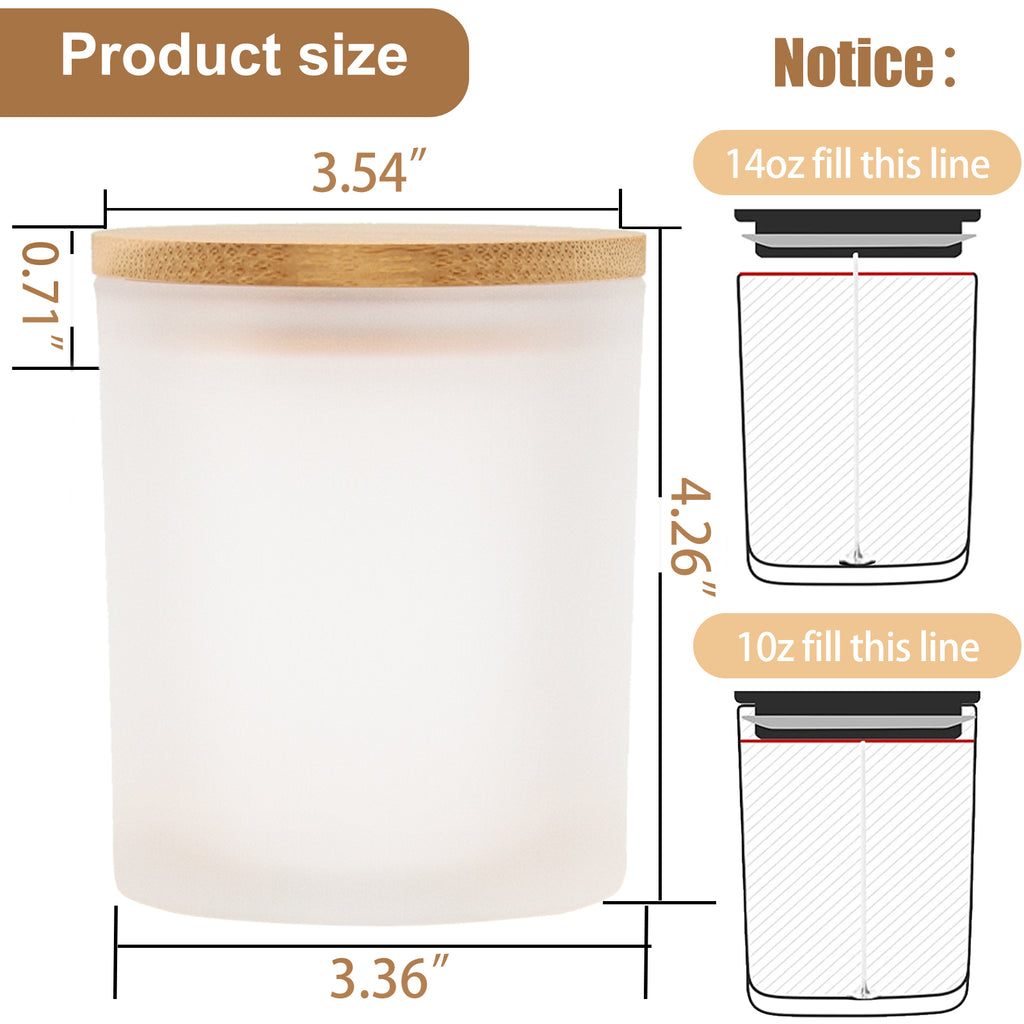 CONNOO 12Pack 10 oz Frosted Glass Candle Jars with Bamboo Lids for Making  Candles Empty Candle Tins with Wooden Lids, Bulk Clean Candle Containers 