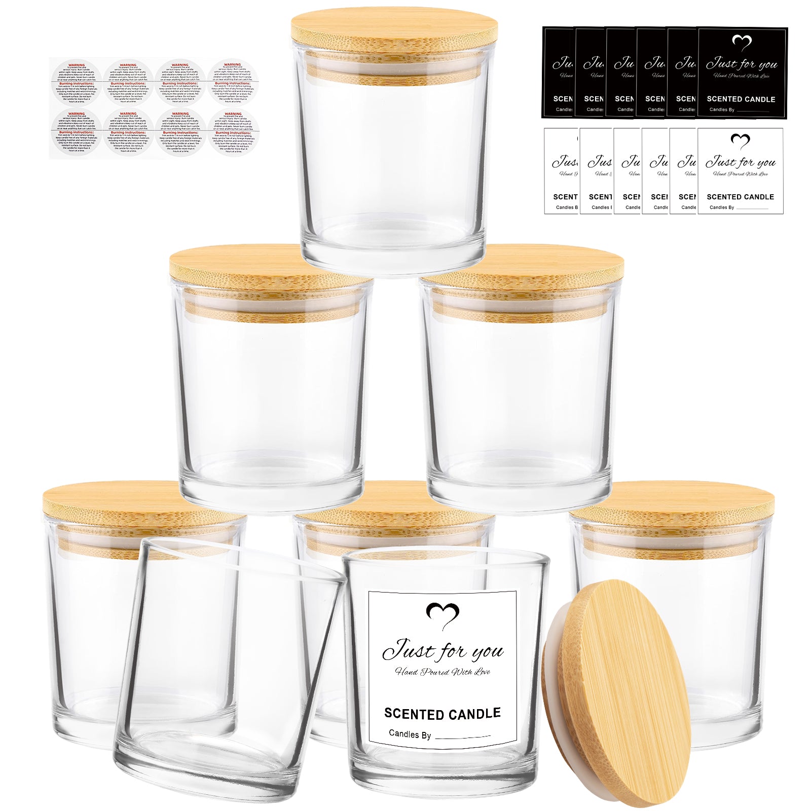 Candle Jars For Making Candles And Wick Stickers, , 1-Pack 6 OZ Thick Glass  Jars With Airtight Bamboo Lids Clear Empty Candle Jars For Making Candles -  Dishwasher Safe